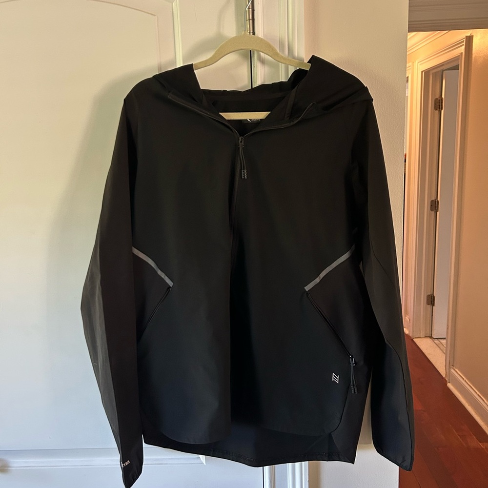 Black Hooded Jacket with Zipper